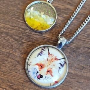 Fox Pendant Necklace & Crushed Shell in Glass Pendant Necklace